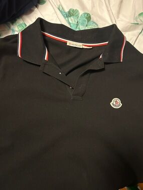 Moncler Men's Polo Shirt with Tricolor Trim Sz xl